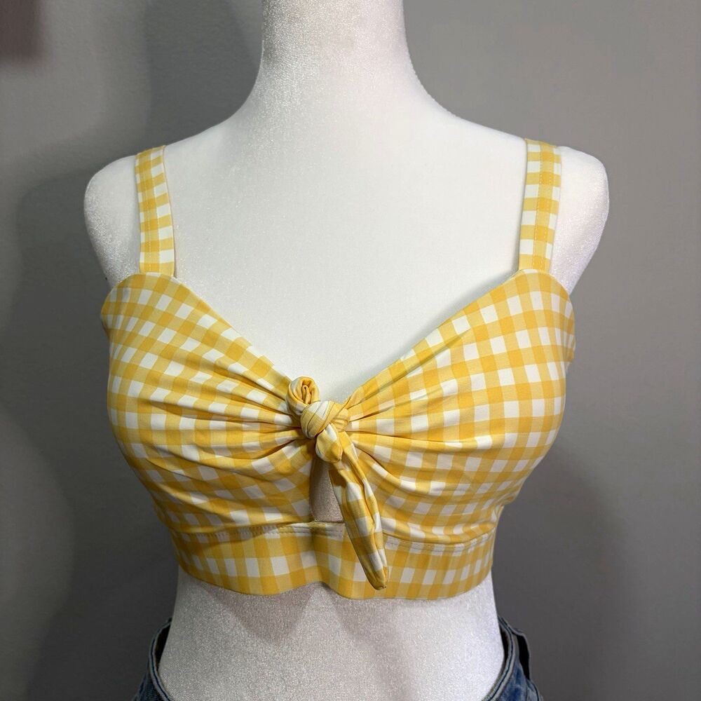 Pin Up Rockabilly Top Yellow Plaid Bikini XL Cottagecore Swim Top Summer Retro